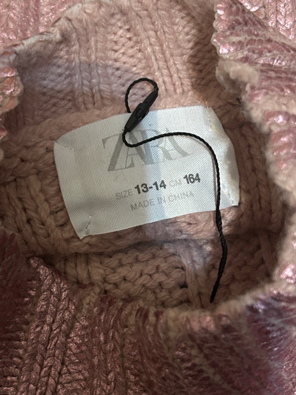 ZARA Girls Metallic Pink Cable Knit Cropped Sweater Shimmer Knit Mock Neck XS - Picture 9 of 9